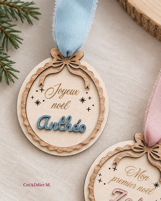 Boule de Noël en bois personnalisée avec prénom