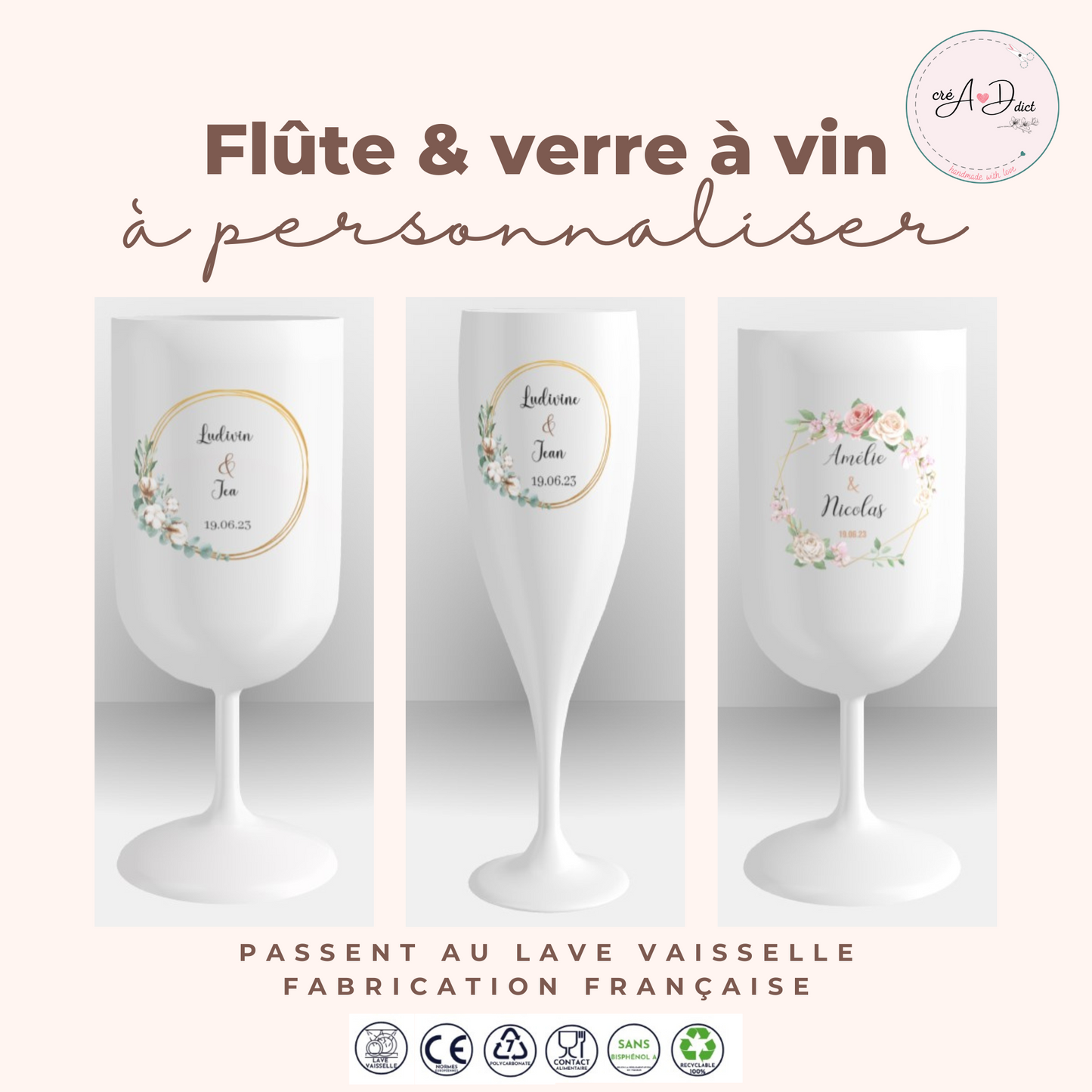 FLÛTE & VERRE A PIED imprimé réutilisable