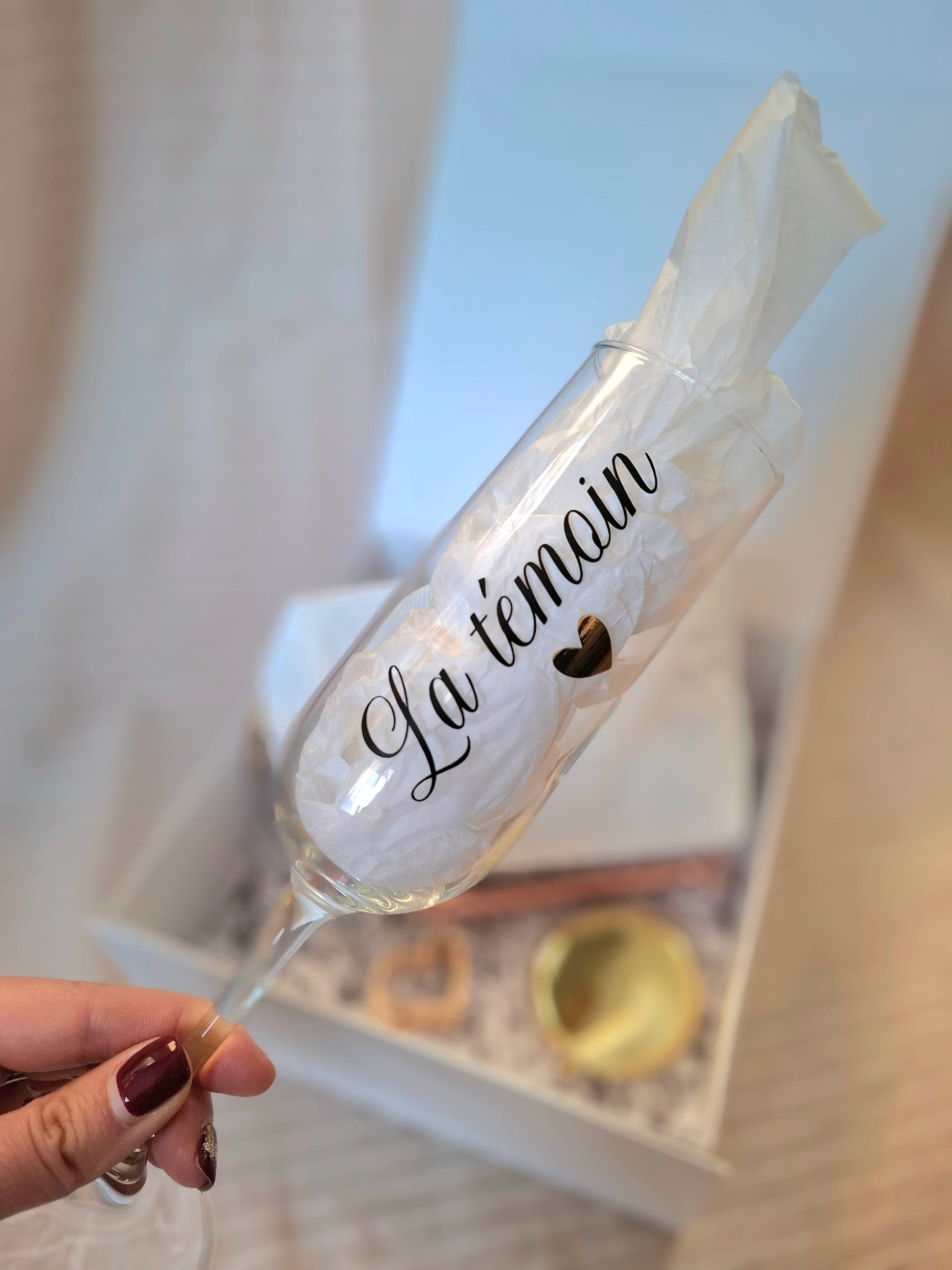 Coffret cadeau demande témoin complet avec flûte gravée et pince coeur