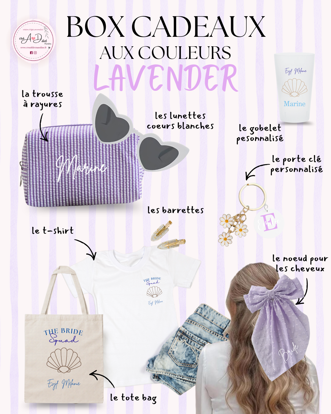 Box cadeau personnalisée EVJF thème Lavender violet avec accessoires