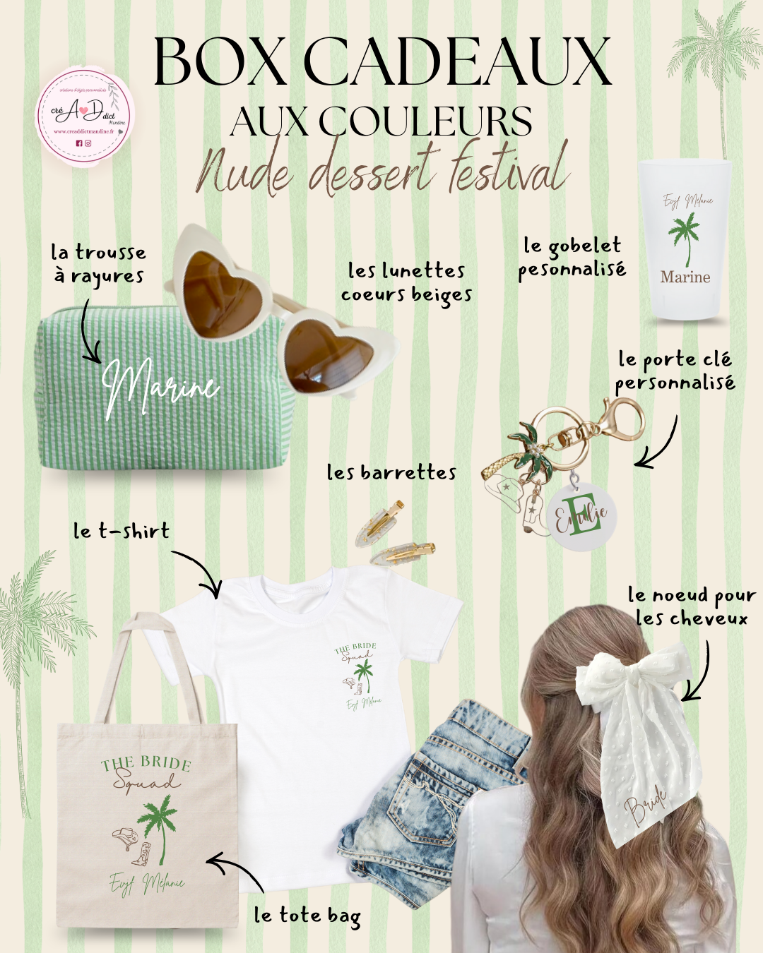 Box cadeau personnalisée EVJF thème Nude désert festival beige avec accessoires