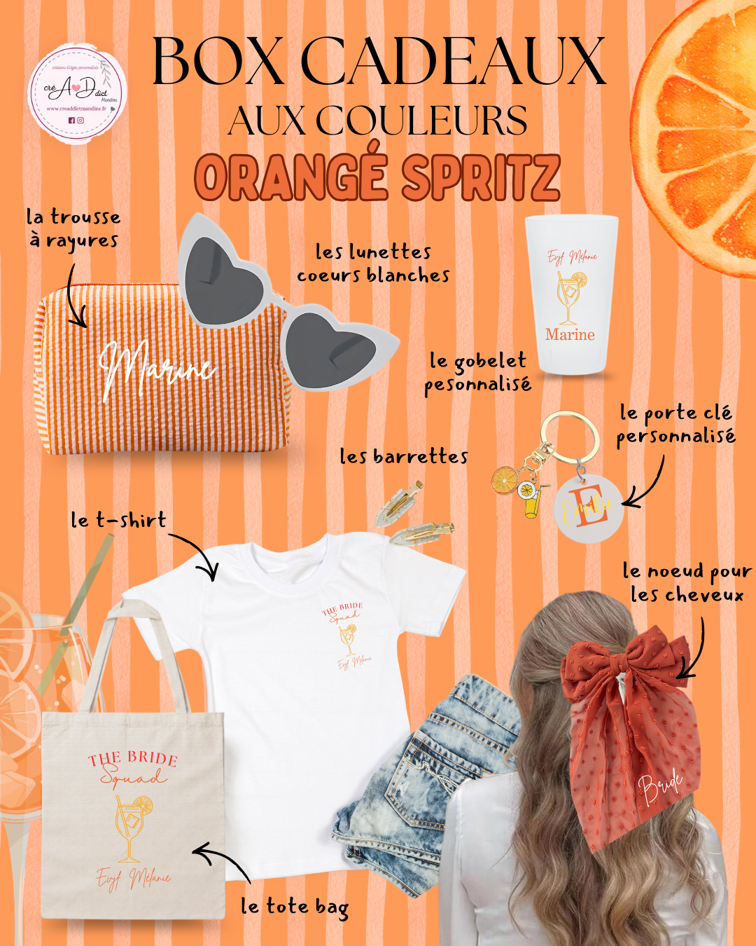 Box cadeau personnalisée EVJF thème Spritz orangé avec accessoires