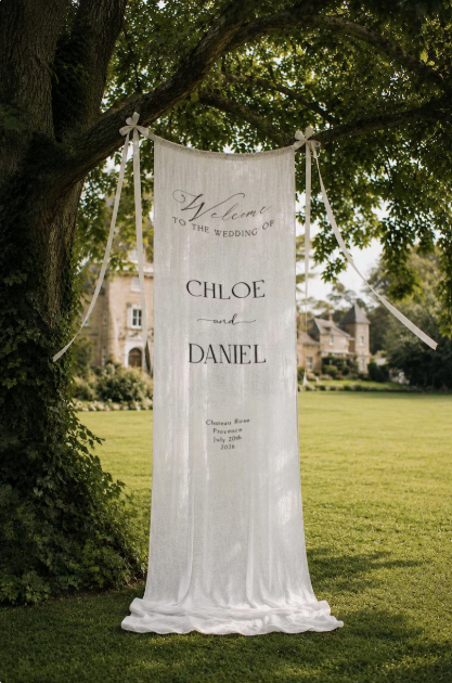 Panneau de bienvenue mariage en tissu personnalisé