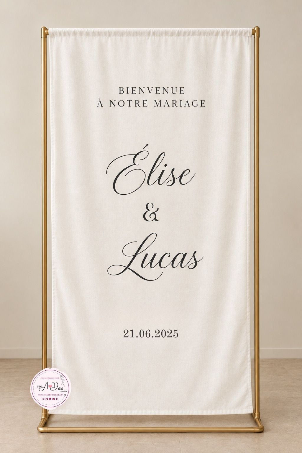 Panneau de bienvenue mariage en tissu personnalisé