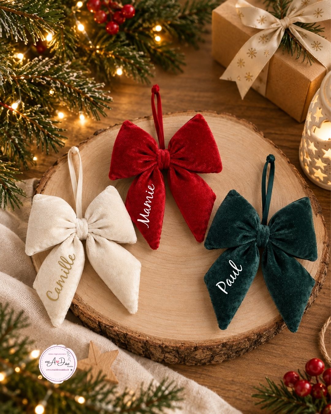 NOEUD de NOËL velours personnalisé