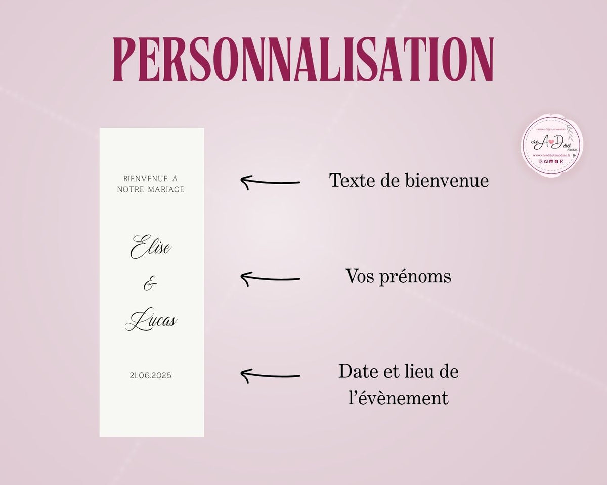 Panneau de bienvenue mariage en tissu personnalisé