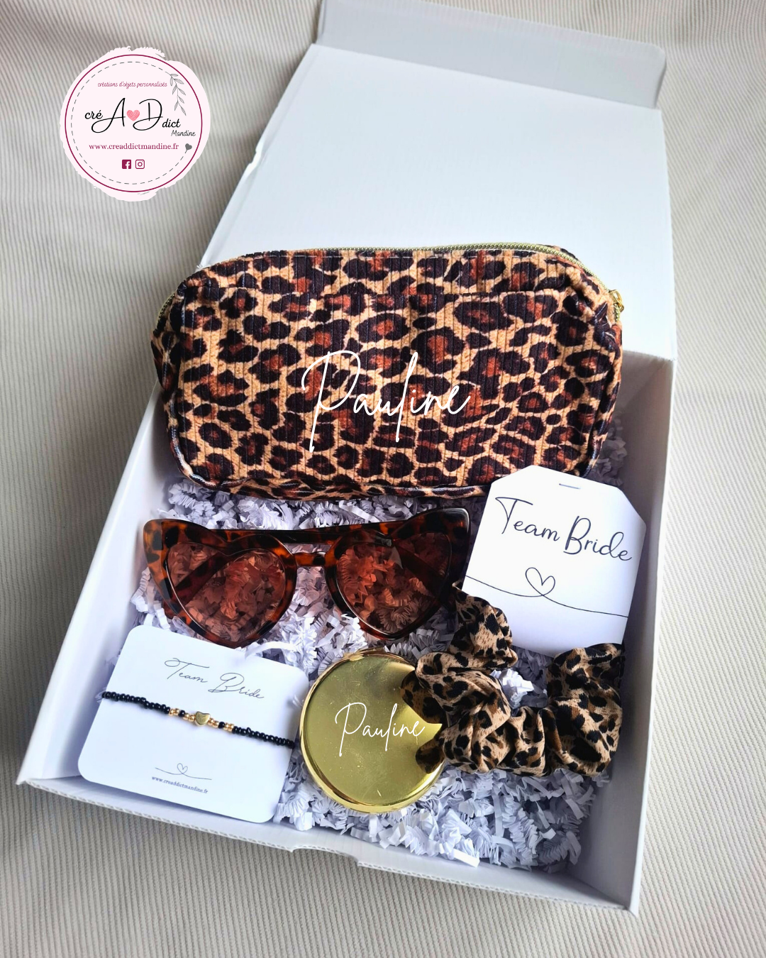Box cadeau personnalisée léopard pour femme avec accessoires