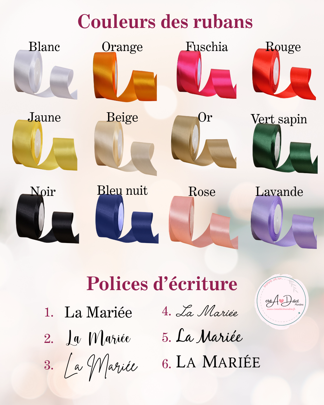 Ruban Marque-Place en satin personnalisé - Décoration de table Mariage & Baptême
