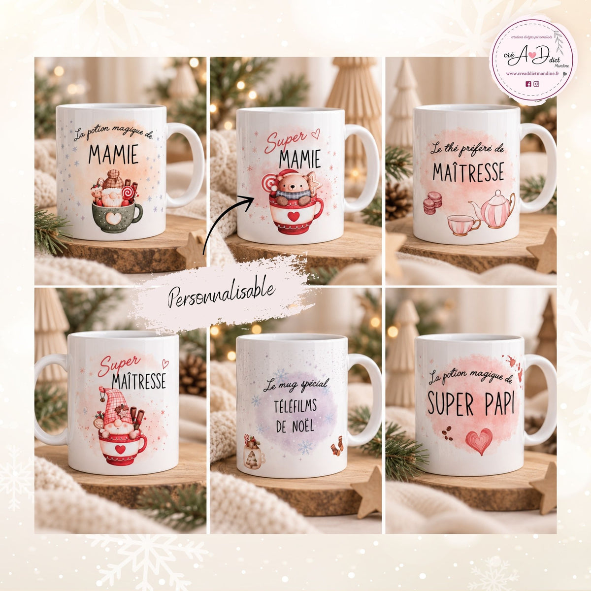 divers mugs de noel personnalises