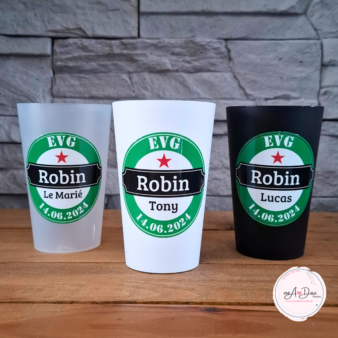 Gobelet personnalisé EVG logo bière avec prénom