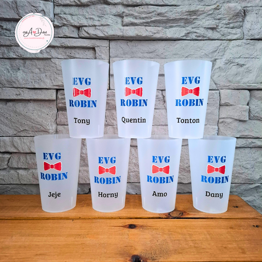Gobelet personnalisé EVG bleu et blanc avec prénom du marié