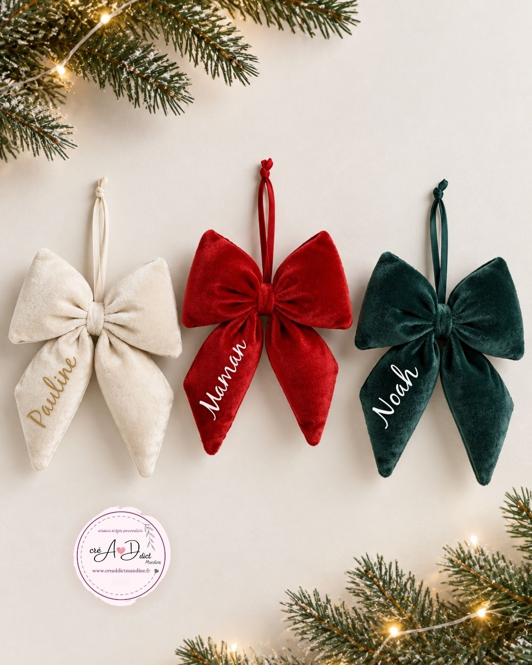 noued en velours pour noel personnalisé