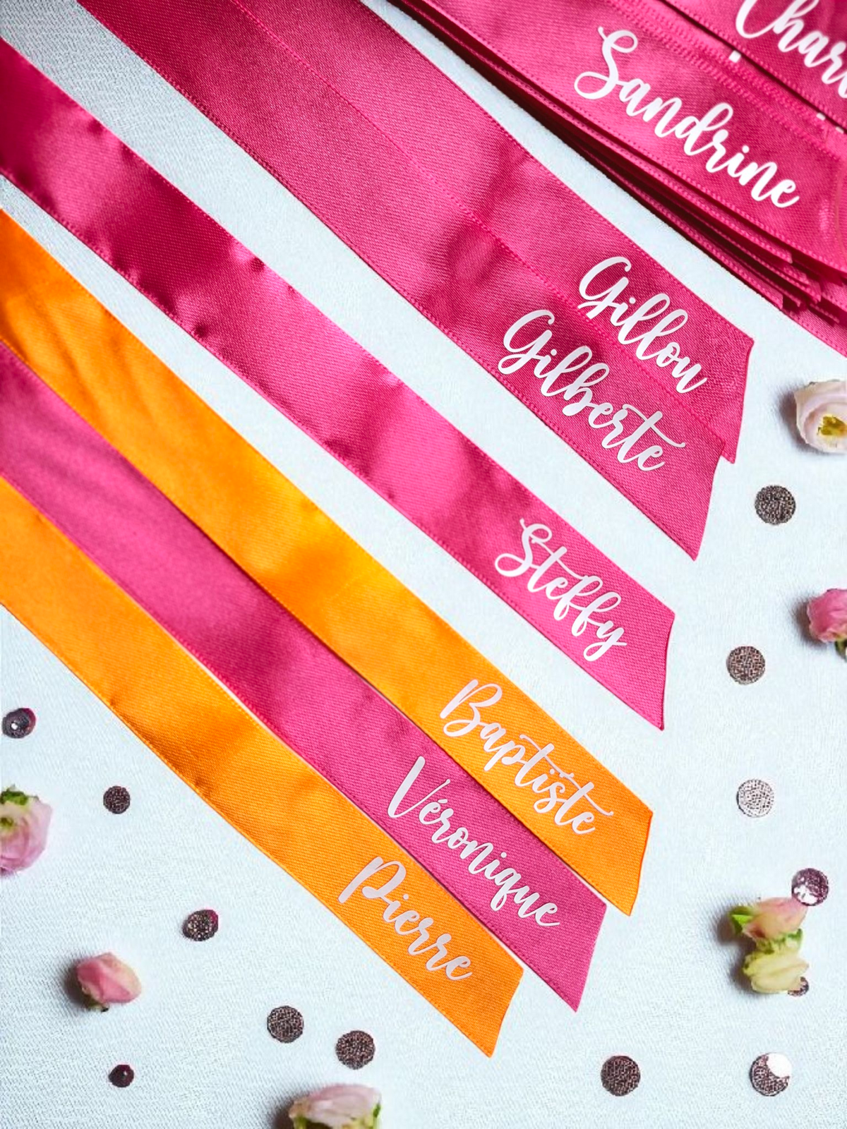 Ruban marque place en satin personnalisé avec prénom pour mariage